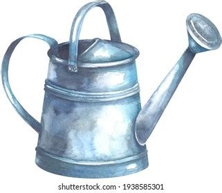 Metal Watering Can Watercolor Painting Isolated Stock Illustration