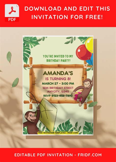 (Free PDF Invitation) Festive Curious George Birthday Party Invitation