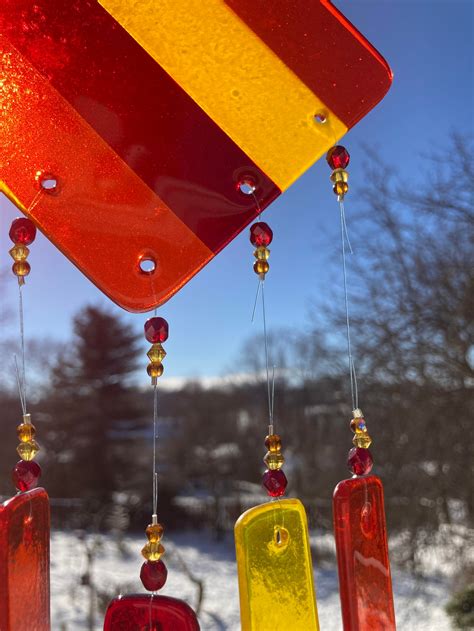 Fused Glass Wind Chimes Warm Colors Diamond - Etsy