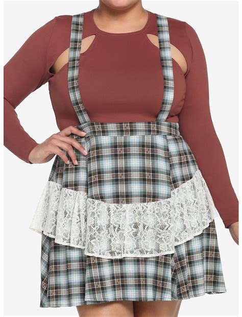 Blue And Grey Plaid Ruffle Suspender Skirt Plus Size Hot Topic