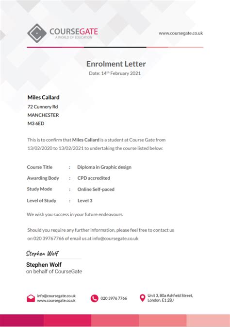 Order Your Enrolment Letter Course Gate