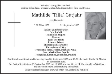 Traueranzeigen Von Mathilde Gutjahr Trauer Merkur De