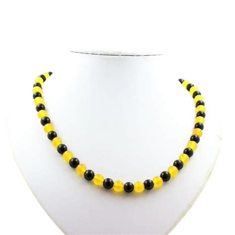 Pierres et Minéraux Collier perles Agate noire Agate jaune 8 mm