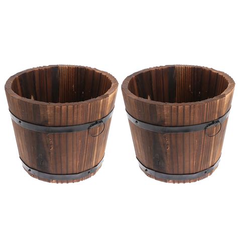 Qumonin 2pcs Wooden Whisky Barrel Planters For Outdoor Plants