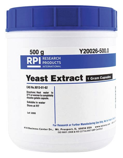 Rpi Yeast Extract 500 G Container Size Caplet 500 Pk 31ge71y20026 5000 Grainger