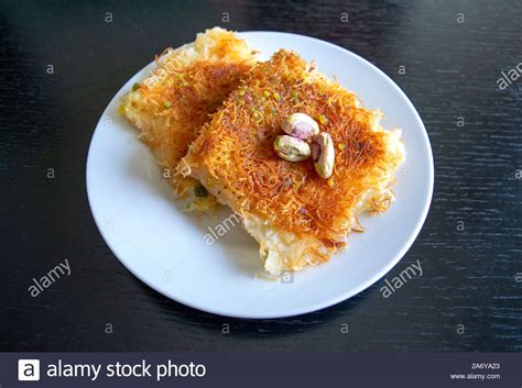 Traditional Eastern Dessert Kunafa Top View Arabic Cheese Kunafa In