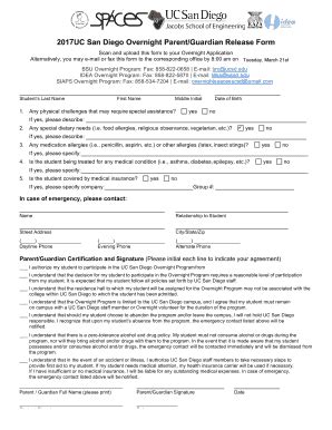 Fillable Online Spaces Ucsd Parent Guardian Release Form 1 Docx