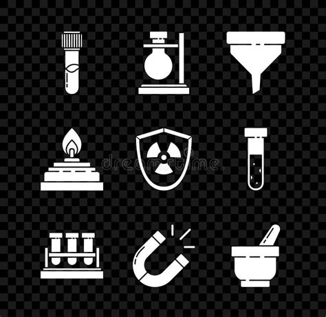 Set Test Tube And Flask Chemical On Stand Funnel Or Filter Magnet