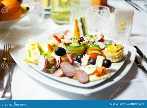 Food plate at ceremony stock image. Image of snacks, table - 26631879
