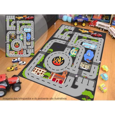 Tapete Brincar Carrinho Pista Hot Mini Cidade 100x65cm Lona Shopee Brasil