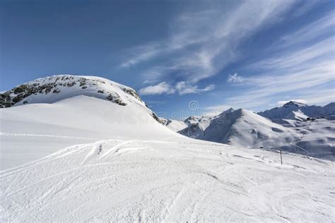 Mountain Top View in Winter. Ski Routes in the Mountains. Snowy Winter Mountain Background Stock ...