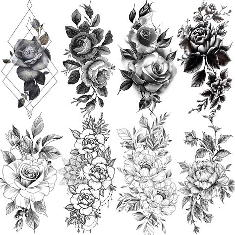 Buy Laroi 65 Sheets Realistic Black Rose Flower Temporary Tattoos For