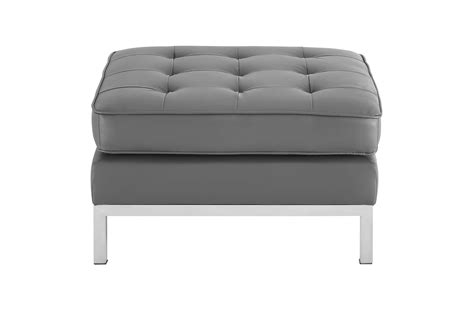 Loft Tufted Upholstered Faux Leather Ottoman In Silver Gray