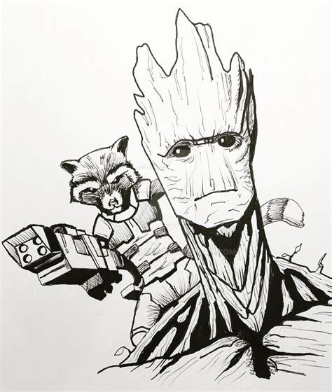 Rocket Raccoon and Groot Sketch by AJWensloff on DeviantArt