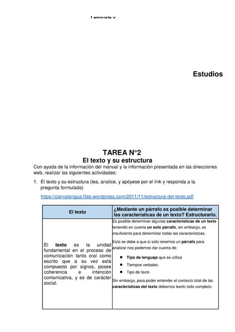 Comunicacion Tarea U Lenguaje Y Psu Estudios Generales Tarea N