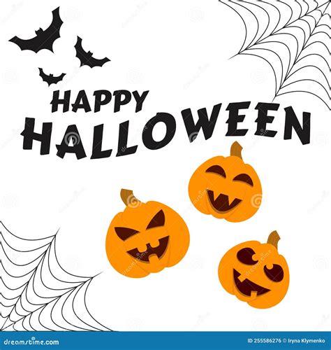 Happy Halloween Banner With Pumpkins Spider Web Bats Happy Halloween