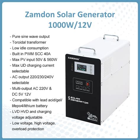 Zamdon Hybrid Solar Generator 12V1000W Toroidal Off Grid Solar