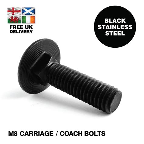 M8 Black Stainless Steel Carriage Bolts Cup Square Coach Screws From