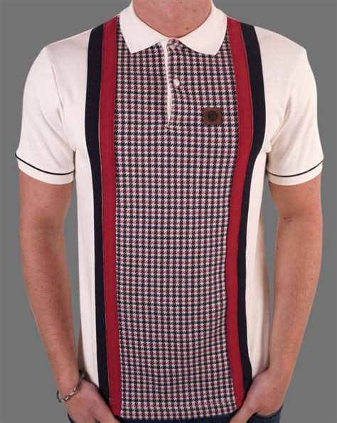 Trojan Houndstooth Panel Polo Ecru 80s Casual