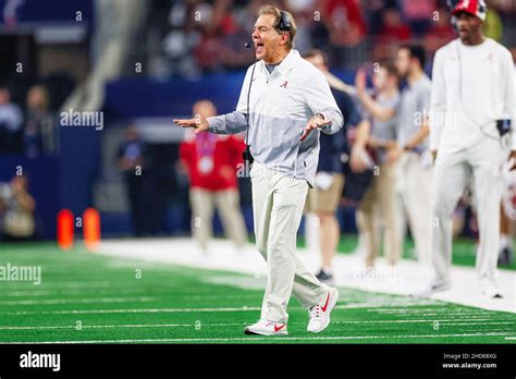 Alabama Crimson Tide Coach Nick Saban Reacts To A Play From The