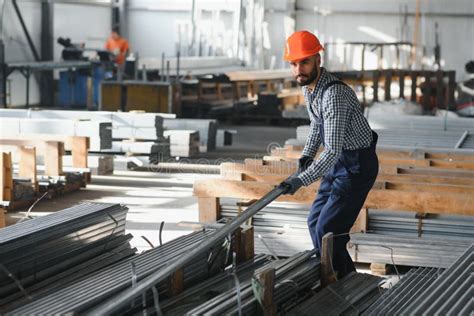 Factory Worker Measures The Metal Profile Stock Image Image Of