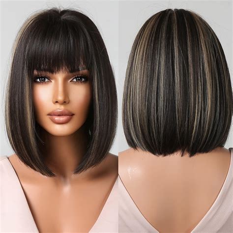 Allbell Bob Perücken Für Frauen Kurze Schwarze Gemischte Blonde Perücken Mit Bangs Synthetische