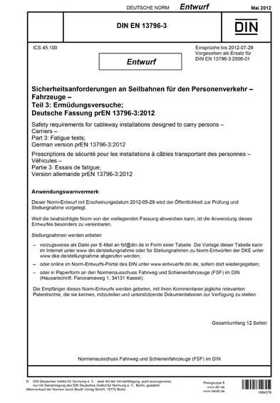 DIN EN 13796-3:2012 DE - Sicherheitsanforderungen an Seilbahnen für den ...
