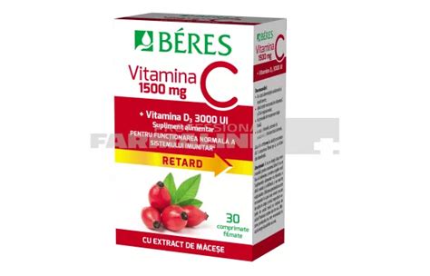 Beres Vitamina C 1500 Mg Comprimat Filmat RETARD Vitamina D3 3000 UI