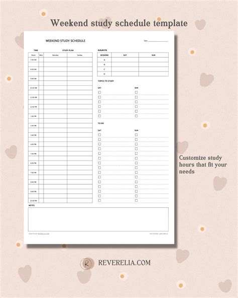 Weekend Study Schedule Template Printable Productivity Tips Tech