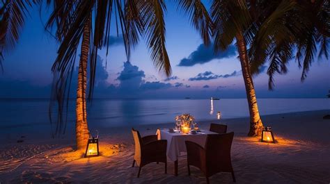 Premium Photo | Romantic dinner on the beach in the evening