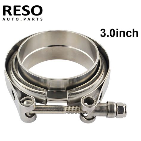 RESO 3 SUS 304 Steel Stainless Exhaust V Band Clamp Flange Kit QUICK