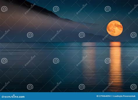 Moonlight in Ocean Landscape. Bright Full Moon Over the Sea Stock ...