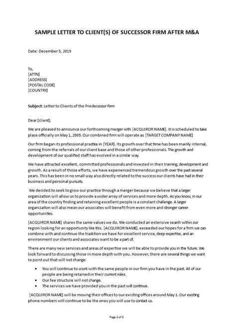 Merger Letter To The Successor Firm Templates At Allbusinesstemplates