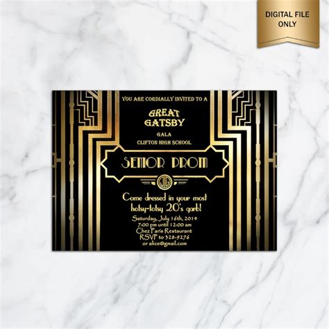 Great Gatsby Style Art Deco Prom Invitation Roaring Twenties Etsy