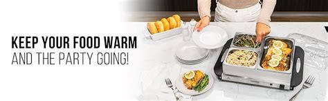 Chefman Electric Buffet Server Warming Tray W Adjustable Temperature 3 Chafing Dishes Hot