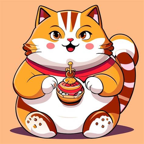 Premium Vector Fat Japanese Cat Maneki Neko Hand Drawn Cartoon