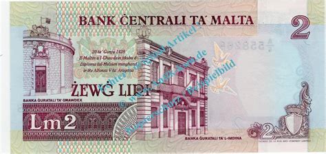 1967 1989 Banknote Malta 2 Liri Schein Tauben Li Von 1967 1989 In