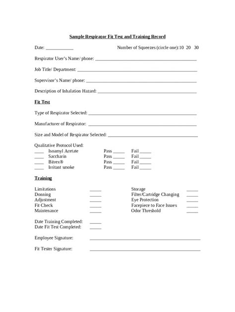 Atb Ctdol State Ct Usoshasample Respirator Fit Test And Training Record