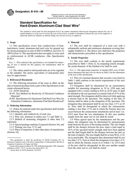 ASTM B415 98 Standard Specification For Hard Drawn Aluminum Clad