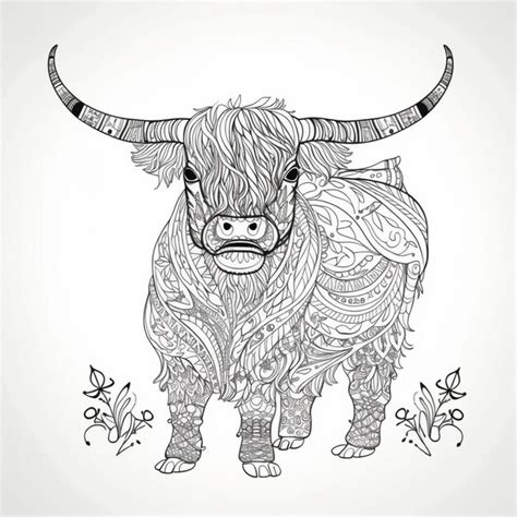 Un Dibujo En Blanco Y Negro De Una Vaca Con Cuernos Largos Ai