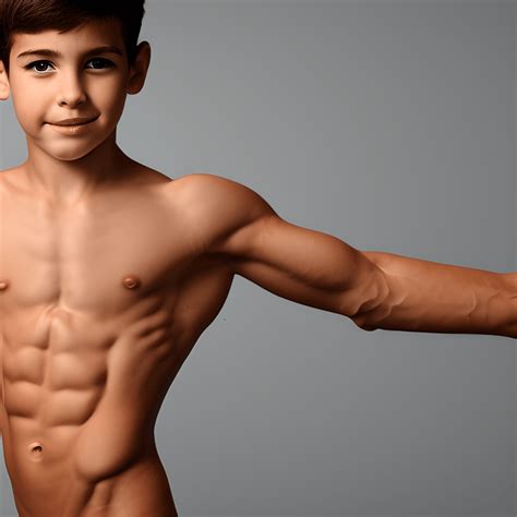 Garçon Musclé Torse Nu De 13 Ans Fléchissant Ses Muscles Définis