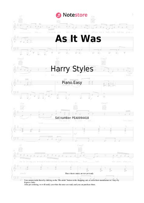 As It Was Piano Sheet Music Easy Harry Styles In Note Piano