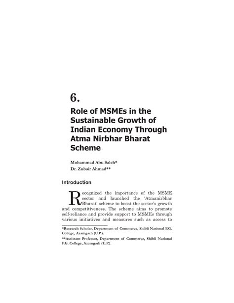 PDF Role Of MSMEs In The Sustainable Growth Of Indian Economy Through