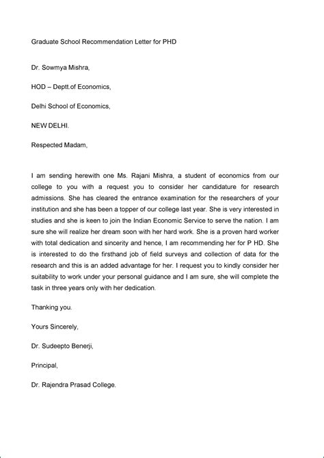 Free Printable College Recommendation Letter Template