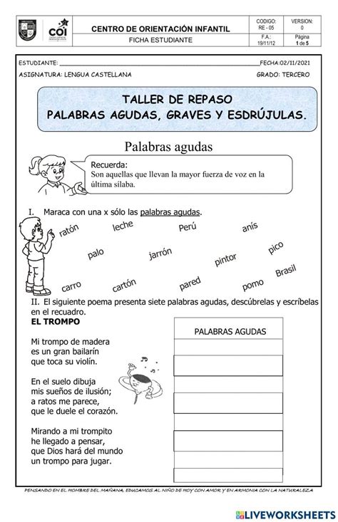 Guia De Lengua Castellana Activity For Tercero Live Worksheets