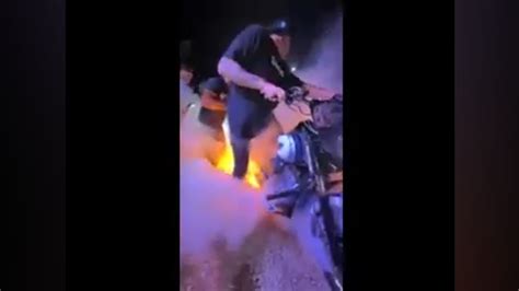 Harley Bursts Into Flames Rally Burnout Gone Bad Youtube