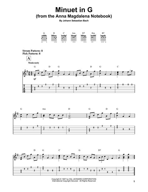 Minuet In G By Johann Sebastian Bach Easy Guitar Tab Guitar Instructor