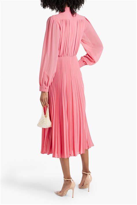 Mikael Aghal Pussy Bow Pleated Crepe Midi Dress The Outnet