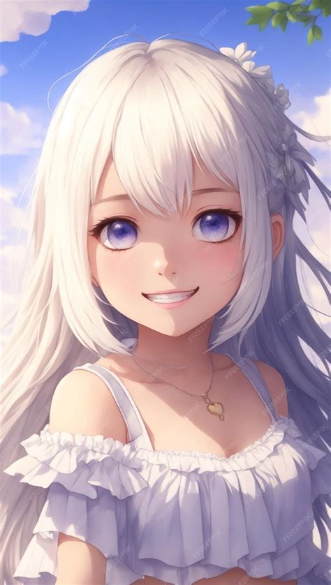 Premium Ai Image Anime Cute Girl Alone At Beach Alone Girl White Bikini With Light Silver Hair