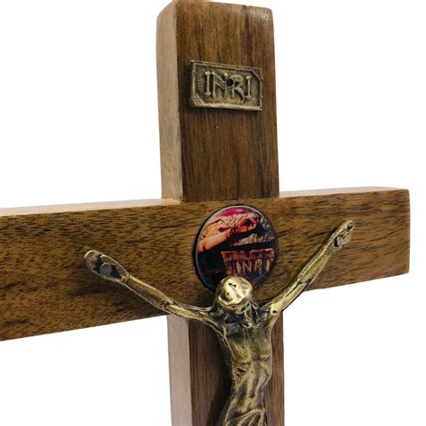 Crucifixo De Mesa E Parede Mãos Ensanguentadas De Jesus 25 cm